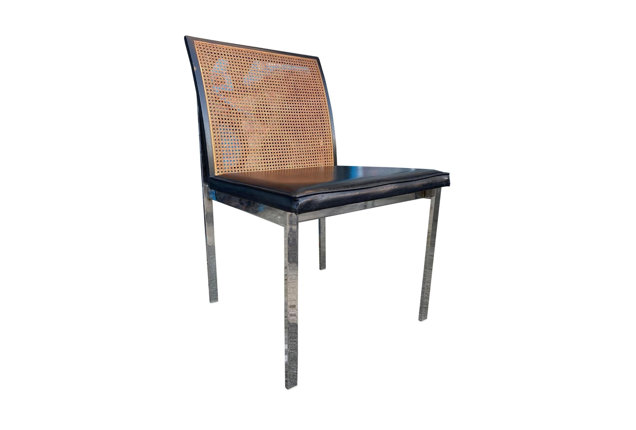 20th Century Set of 6 Mid century Paul McCobb for Lane Chrome Black Cane Back Dining Chairs