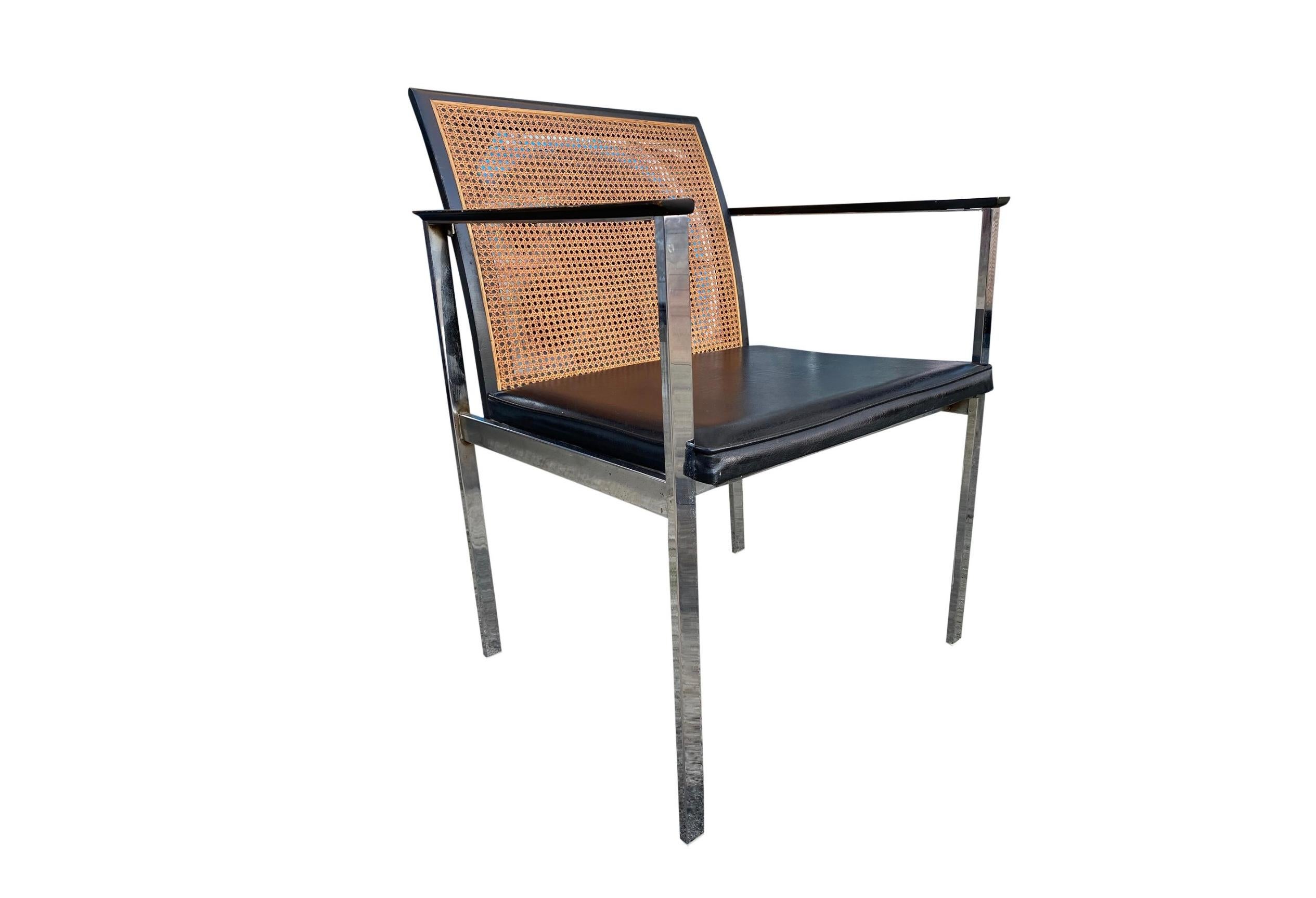 Steel Set of 6 Mid century Paul McCobb for Lane Chrome Black Cane Back Dining Chairs For Sale