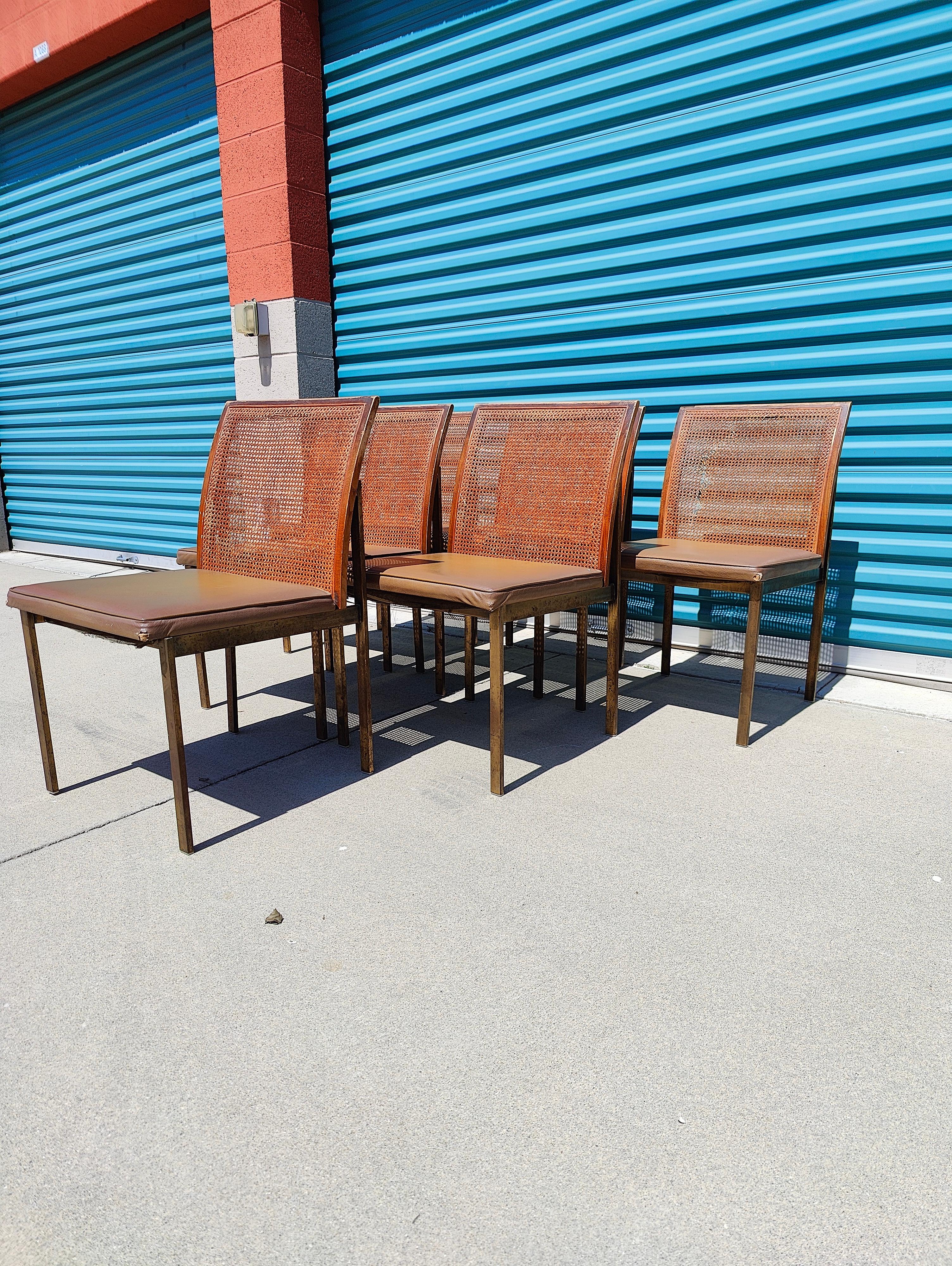 Set of 6 Midcentury by Roland Carter for Lane Chrome Cane Back Dining Chairs In Fair Condition In Chino Hills, CA