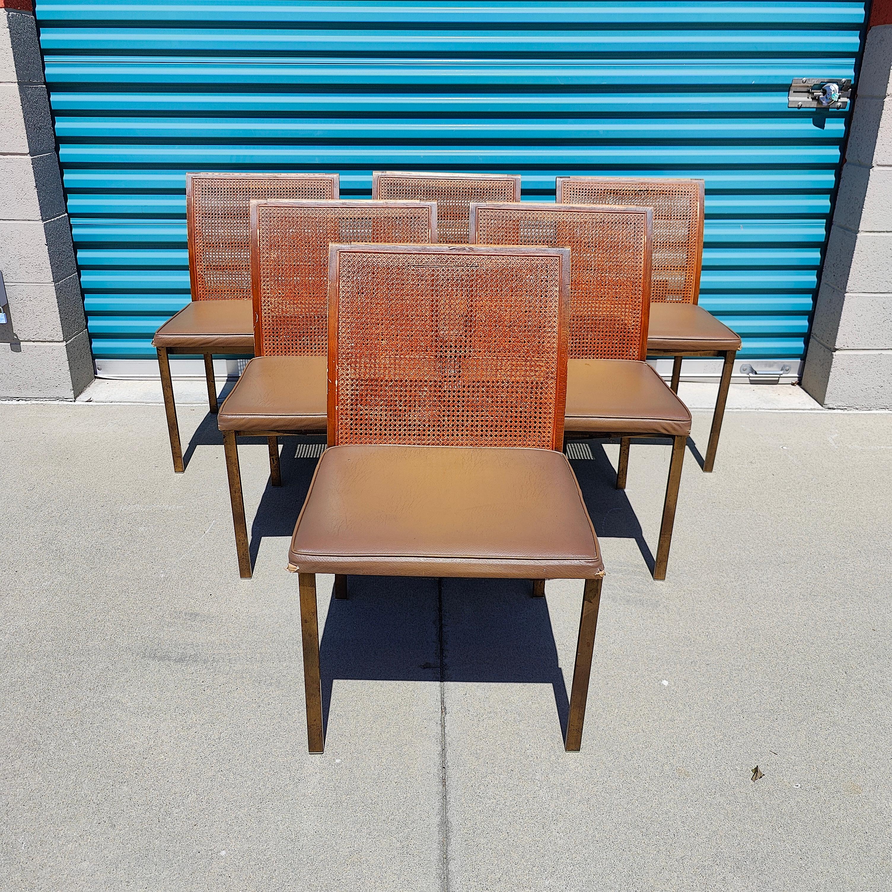 Bronze Set of 6 Midcentury by Roland Carter for Lane Chrome Cane Back Dining Chairs
