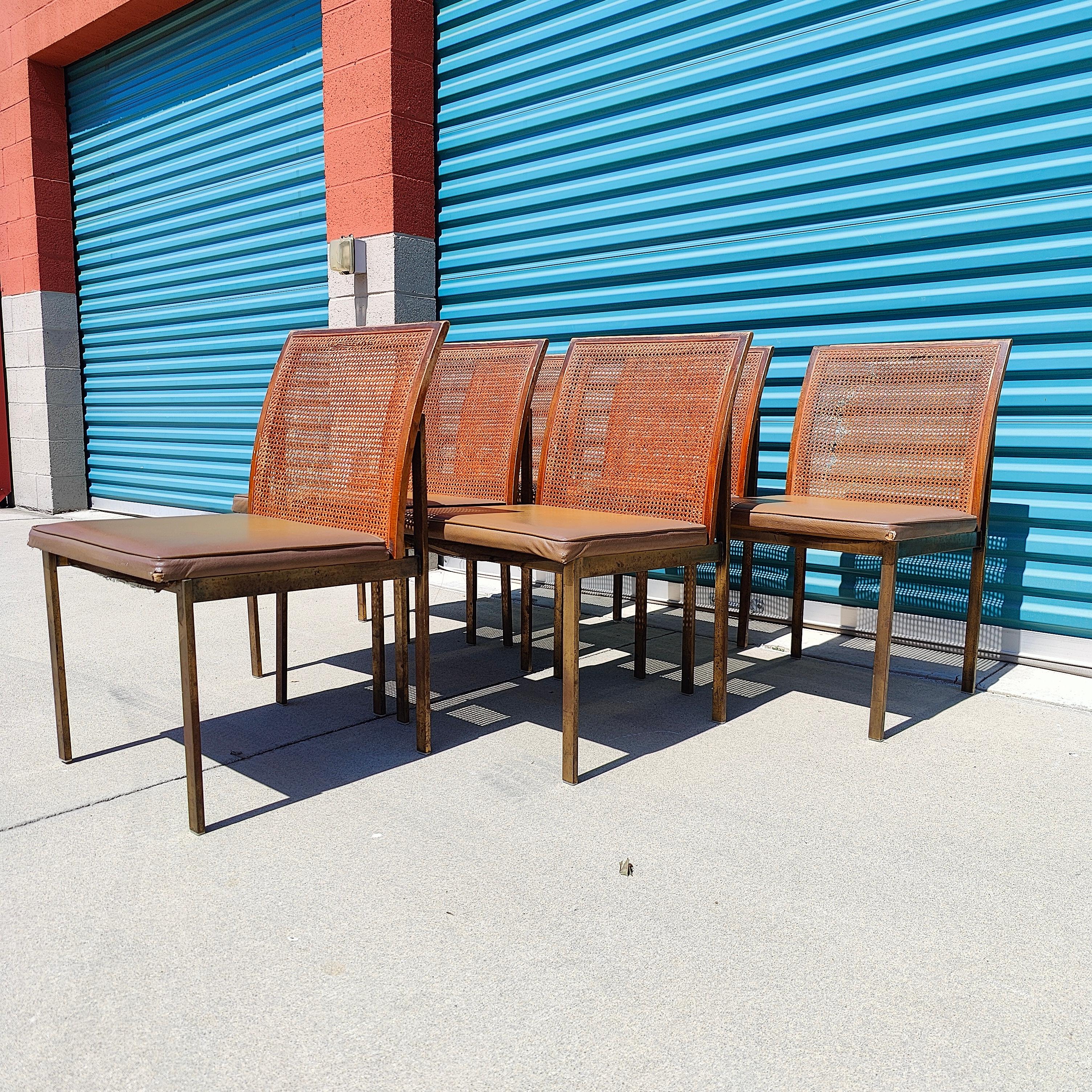 Set of 6 Midcentury by Roland Carter for Lane Chrome Cane Back Dining Chairs 2