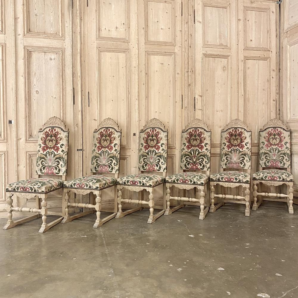 French Set of 6 Mid-Century Renaissance Revival Dining Chairs For Sale