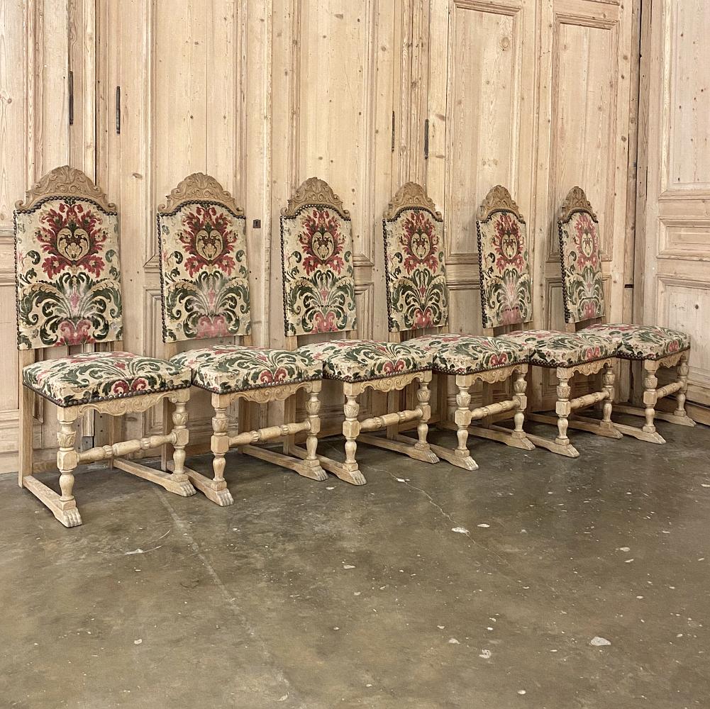 Hand-Crafted Set of 6 Mid-Century Renaissance Revival Dining Chairs For Sale