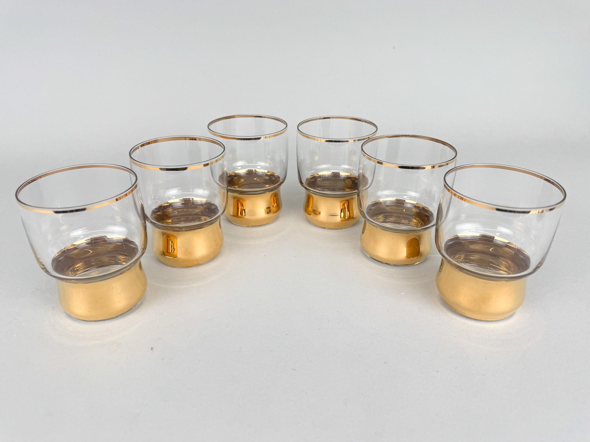 Czech Set of 6 Mid-Century Richly Gilded Glasses, 1950's For Sale