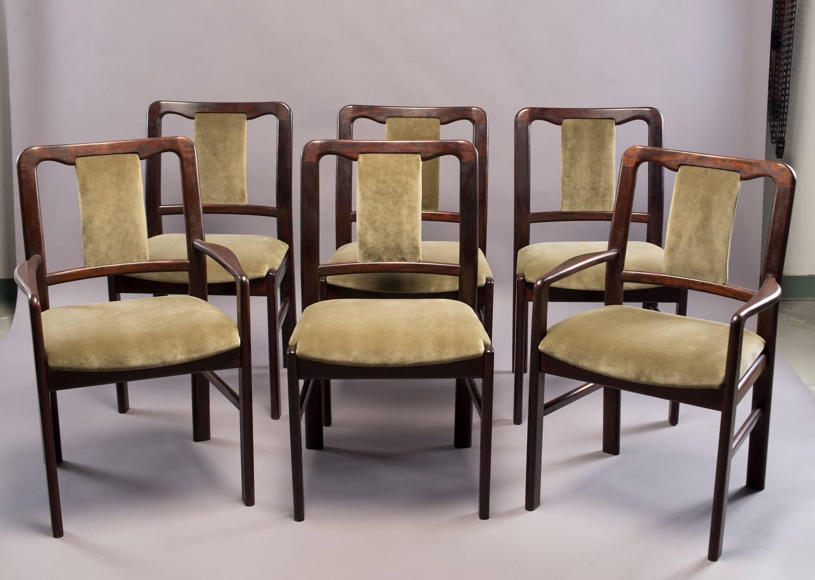 Set of Six Midcentury Rosewood Dining Chairs with New Velvet Upholstery 7