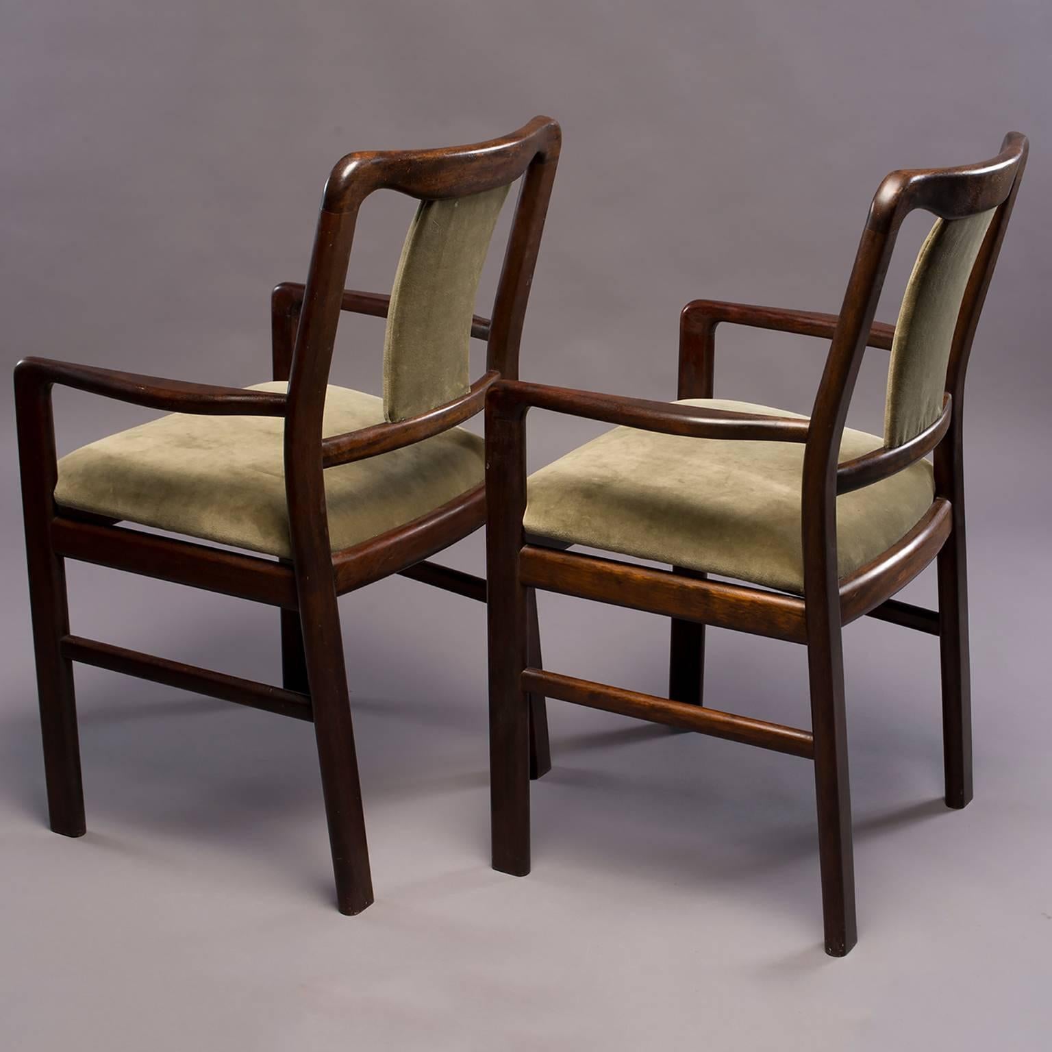 Mid-Century Modern Set of Six Midcentury Rosewood Dining Chairs with New Velvet Upholstery