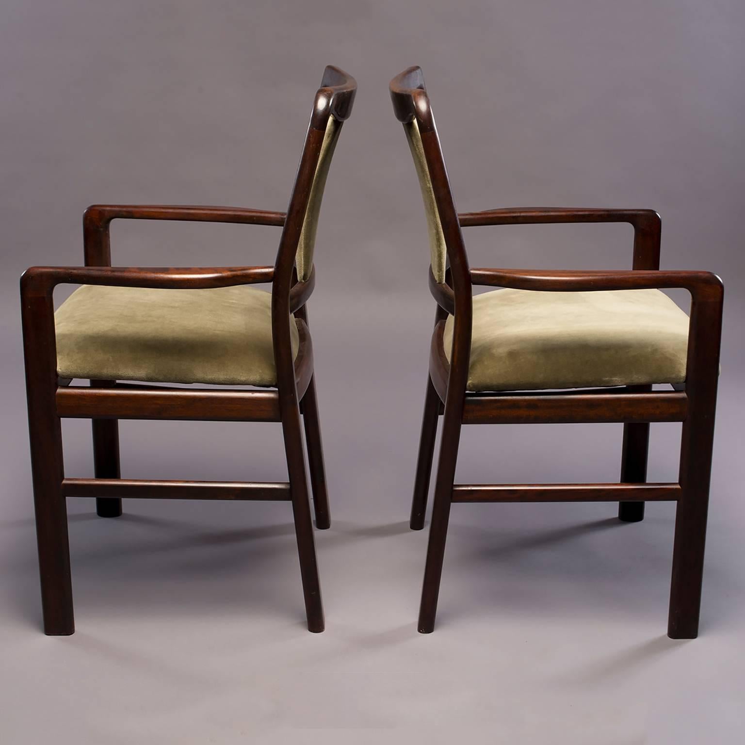 Set of Six Midcentury Rosewood Dining Chairs with New Velvet Upholstery In Good Condition In Troy, MI