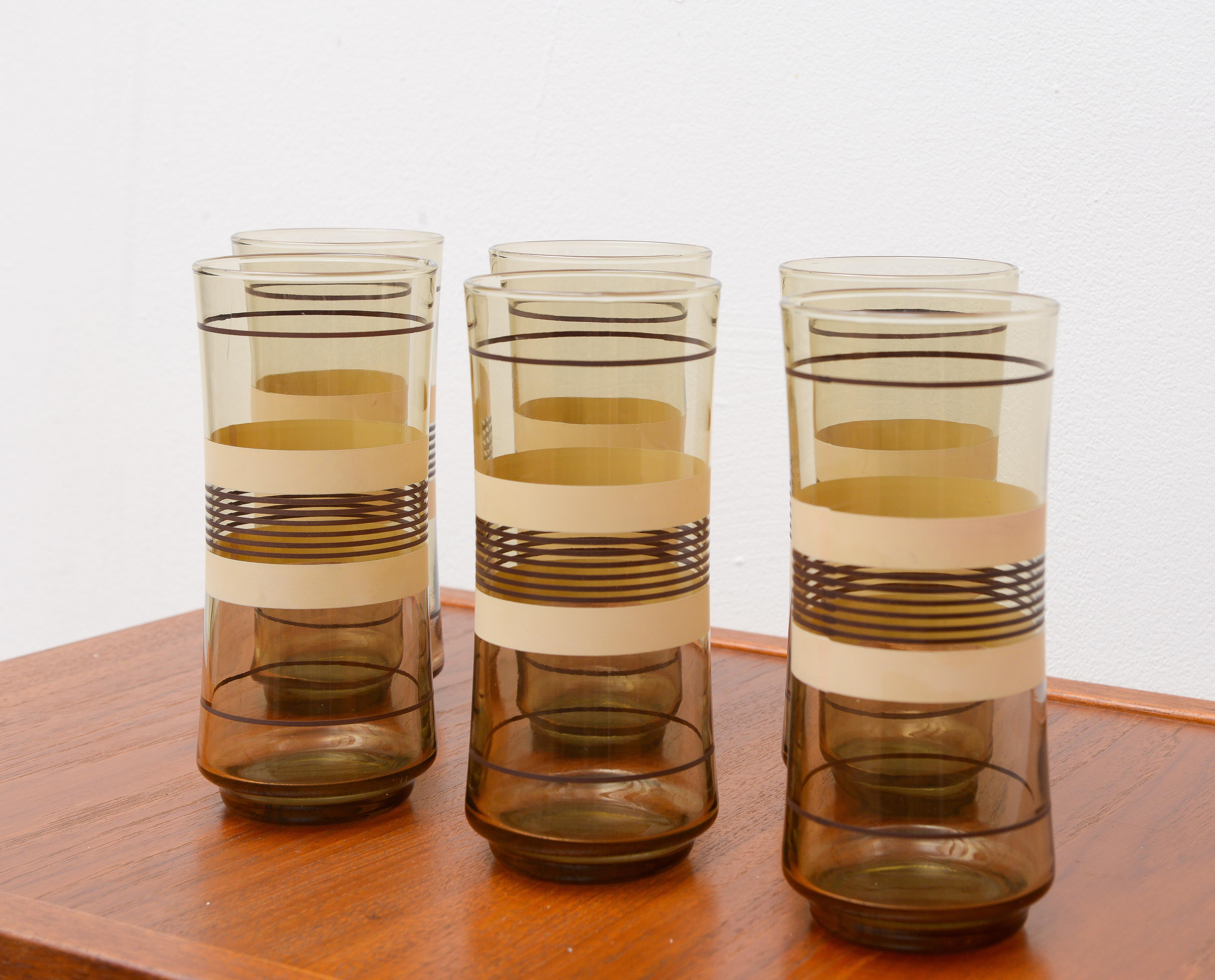 American Set of 6 Mid-Century Smoked Glass Cups 1950s