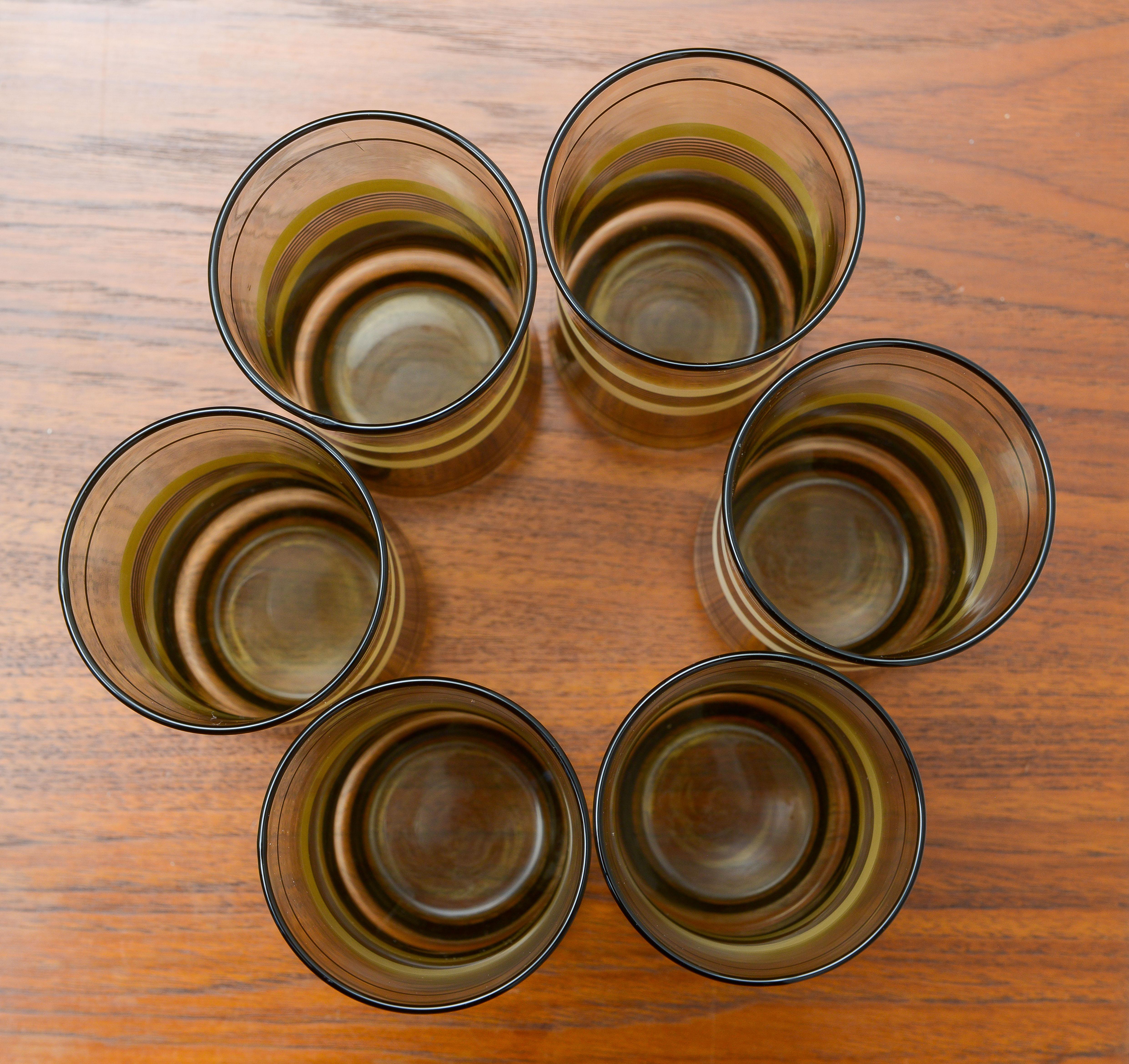 Painted Set of 6 Mid-Century Smoked Glass Cups 1950s