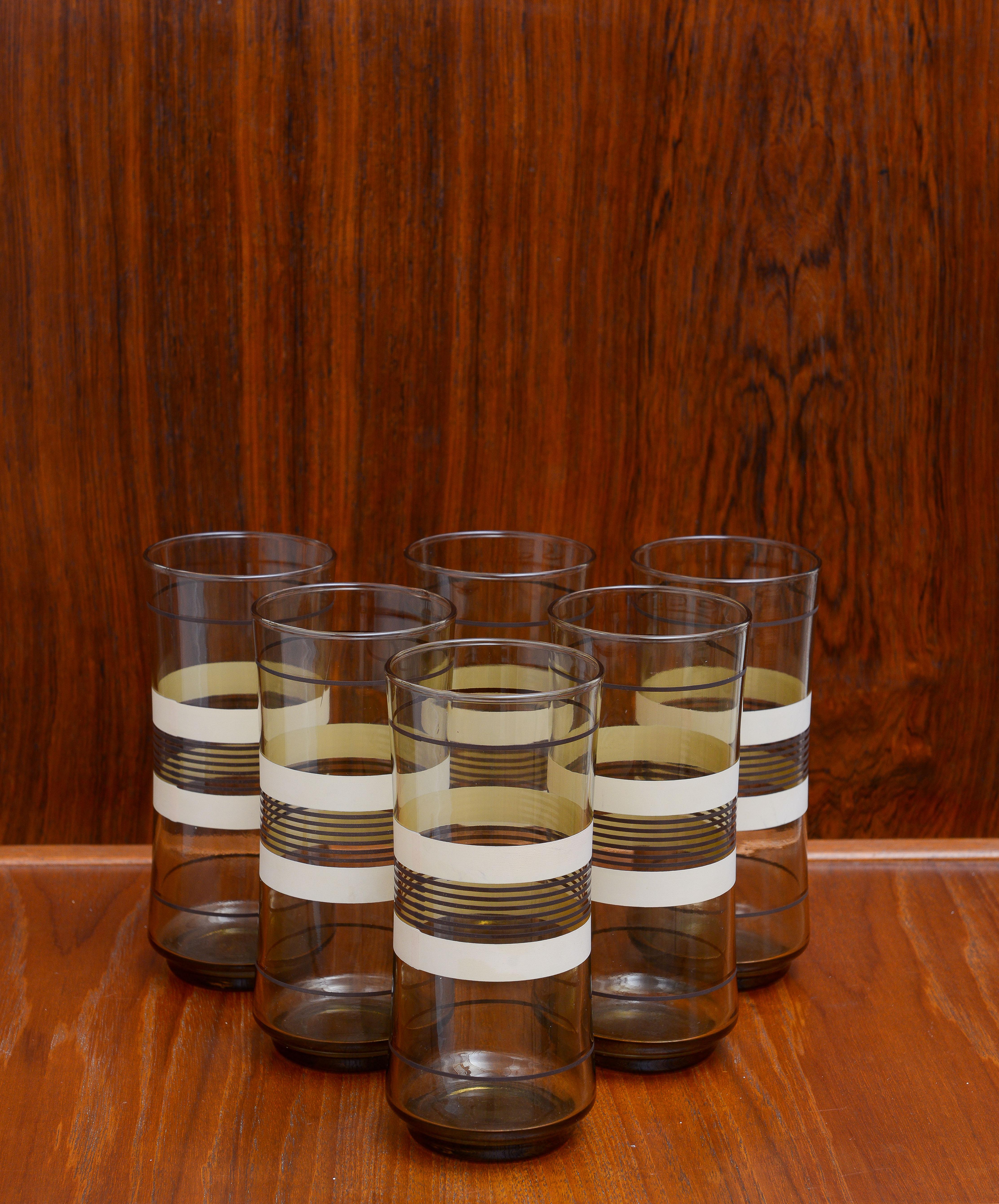 Mid-20th Century Set of 6 Mid-Century Smoked Glass Cups 1950s
