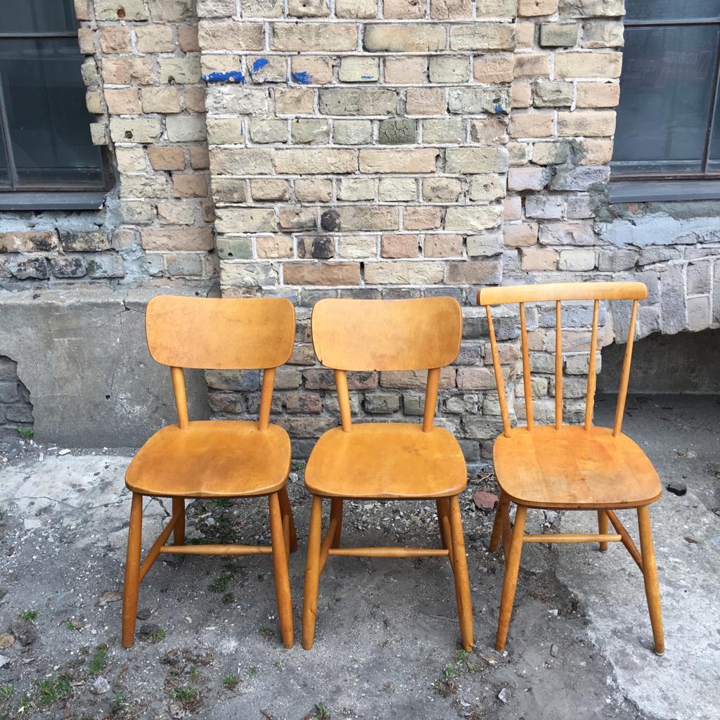 Rustic Set of 6 Midcentury Swedish Beech Wood Dining Chairs For Sale