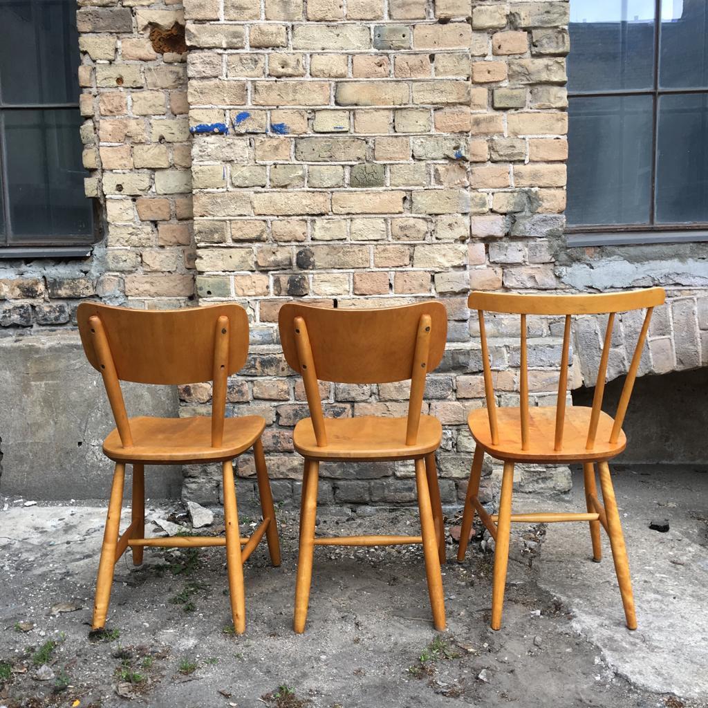 Mid-20th Century Set of 6 Midcentury Swedish Beech Wood Dining Chairs For Sale