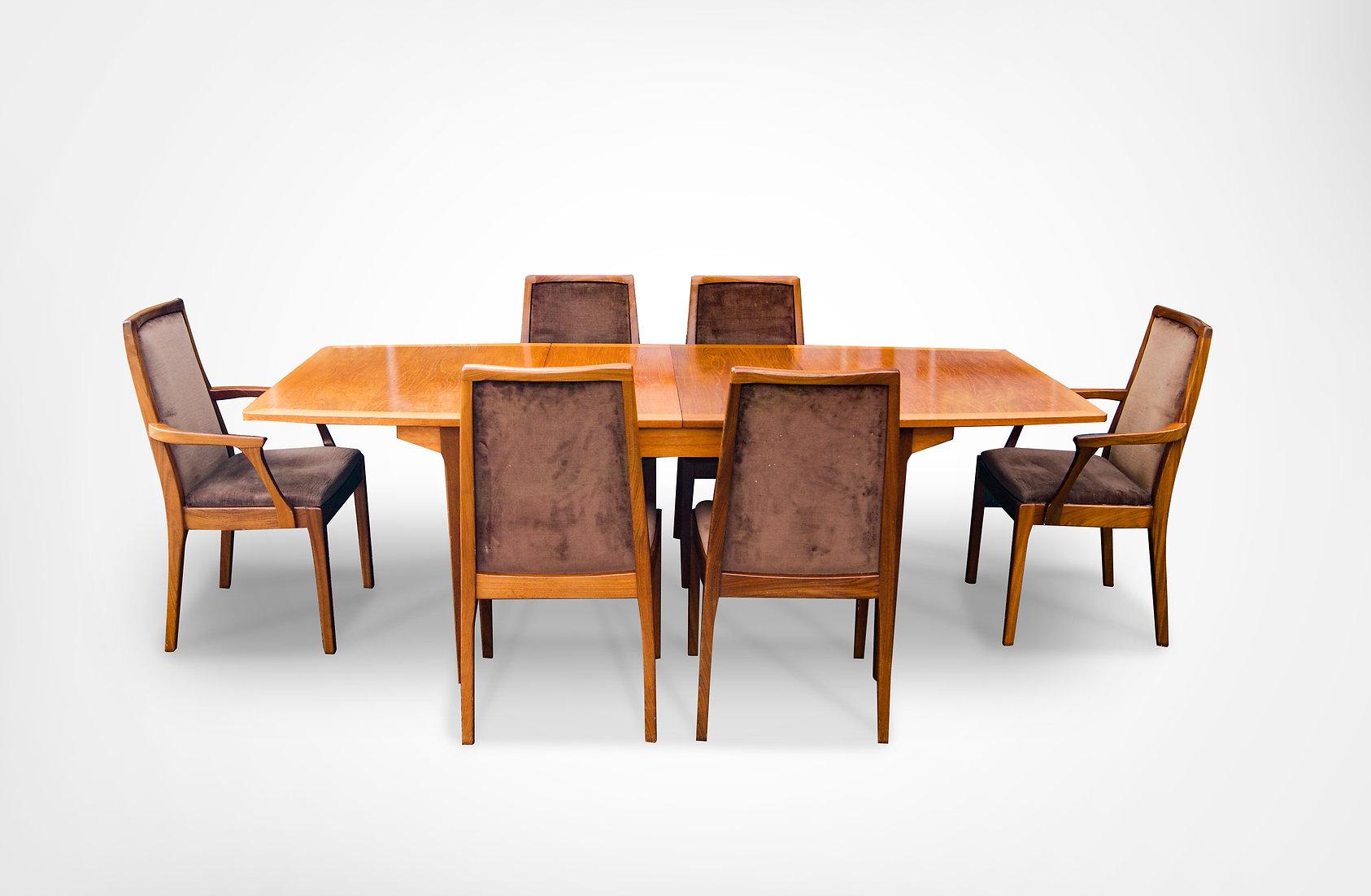 Mid-Century Modern Ensemble de 6 chaises de salle à manger en teck du milieu du siècle par Nathan, 4 chaises Fresco et 2 chaises Carver en vente