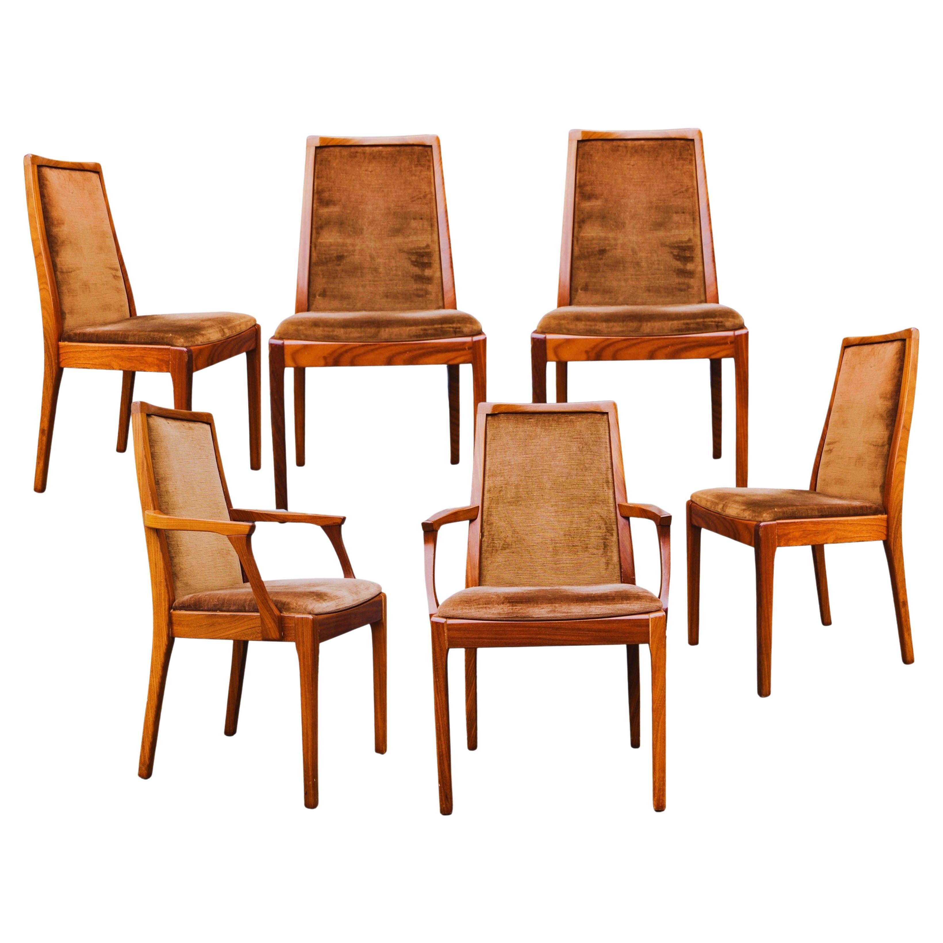Ensemble de 6 chaises de salle à manger en teck du milieu du siècle par Nathan, 4 chaises Fresco et 2 chaises Carver