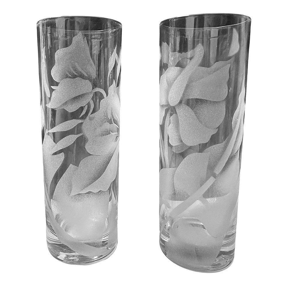 Mid-Century Modern Set of 6 Mid-century Thorpe Style Sandblasted Etched Tom Collins Barware Glasses