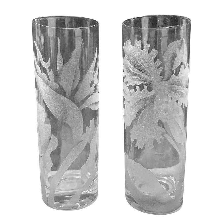 American Set of 6 Mid-century Thorpe Style Sandblasted Etched Tom Collins Barware Glasses