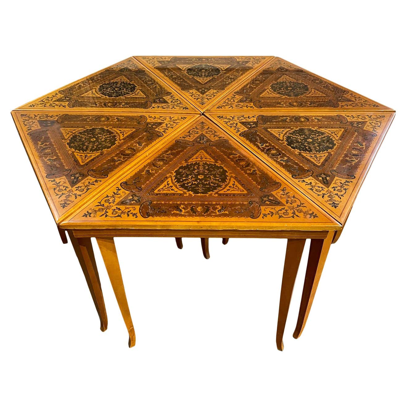 Set of 6 Mid Century Triangle Tables Hexagon Coffee Side Table Inlaid ...