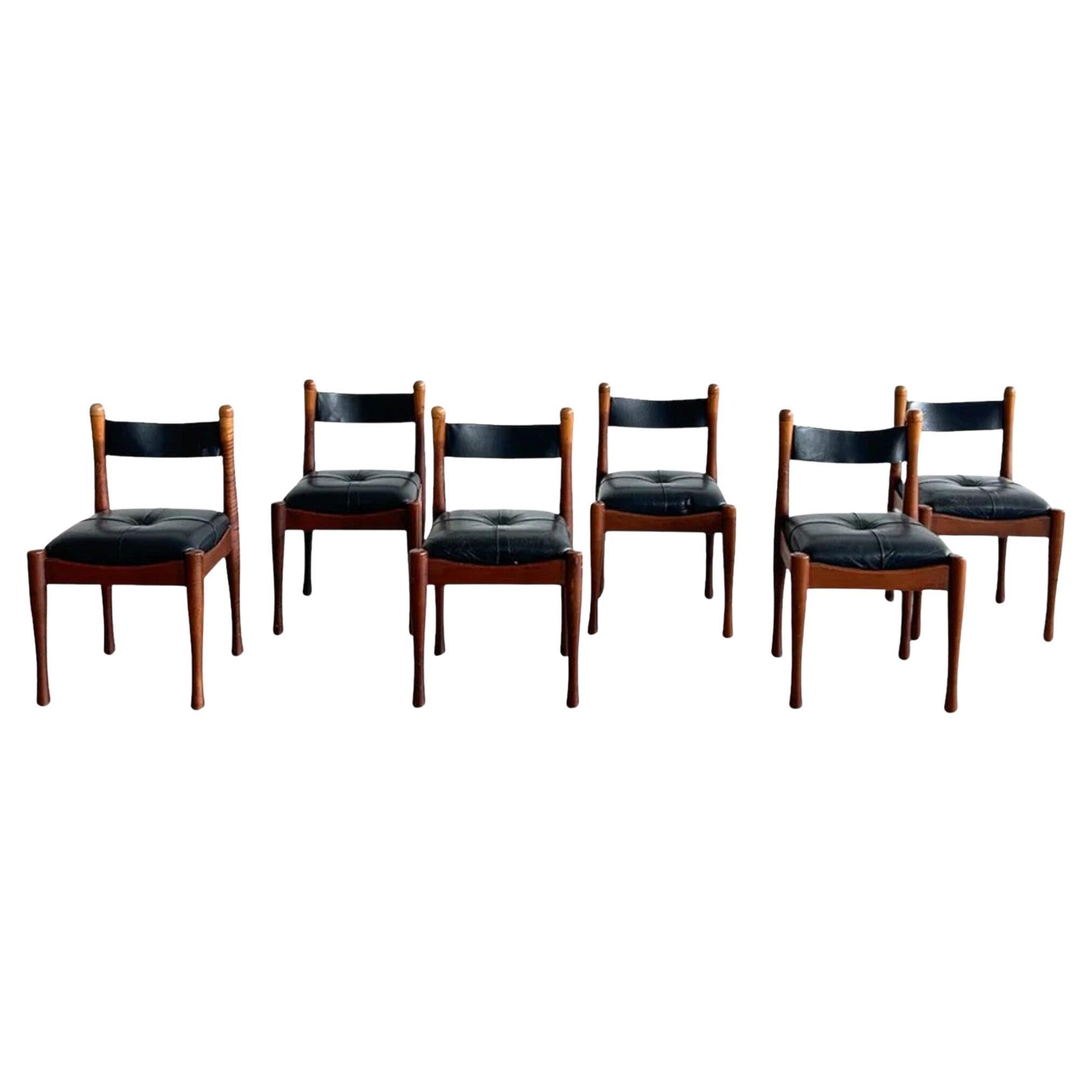 Set of 6 Mid Century Walnut Dining Chairs by Silvio Coppola for Bernini, 1960s For Sale