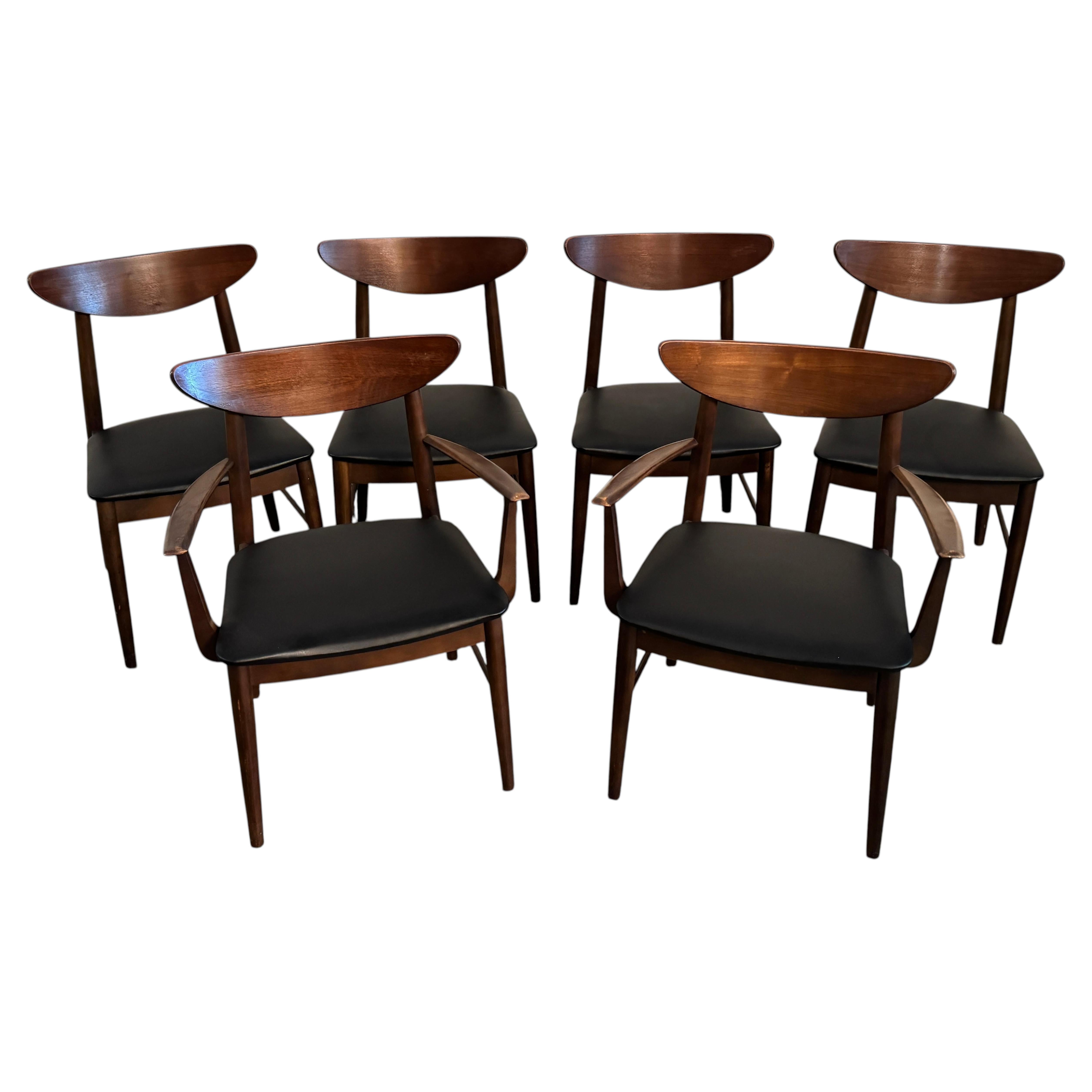 Set of 6 Mid-Century Walnut Dining Chairs by Stanley