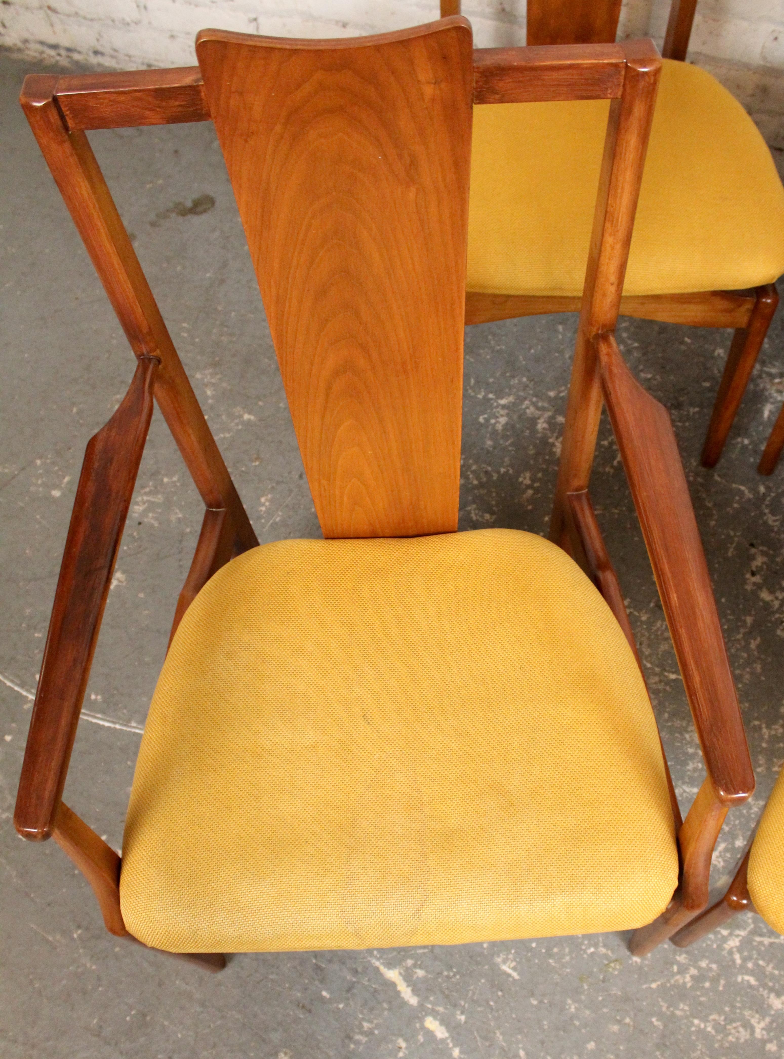 American Set of 6 Mid-Century Walnut Dining Chairs by Young Manufacturing Co. For Sale