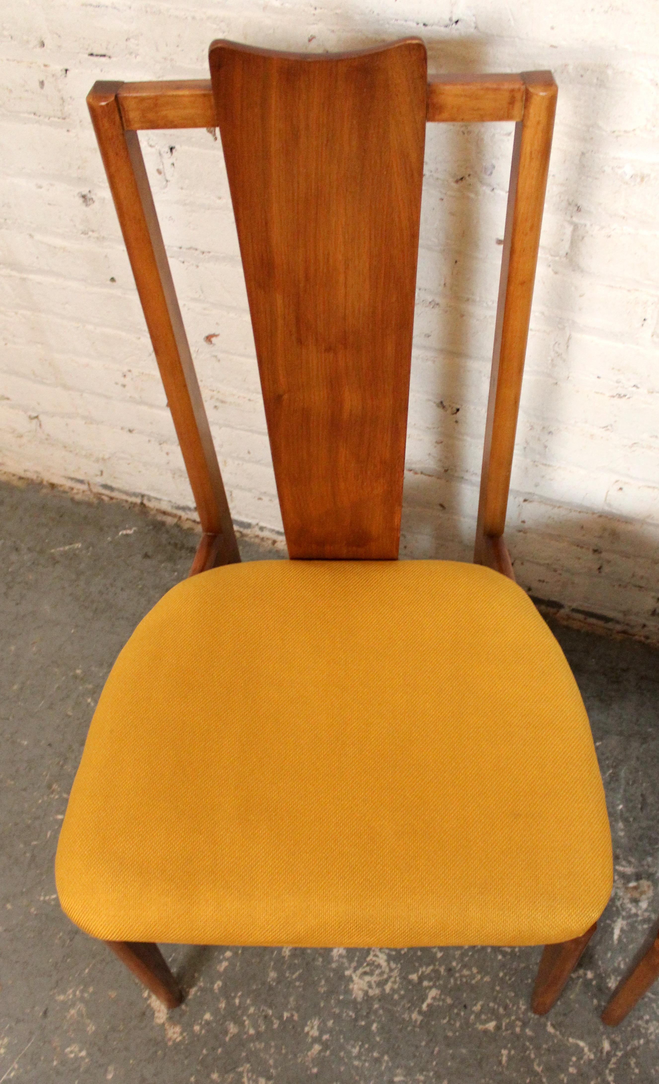 Fabric Set of 6 Mid-Century Walnut Dining Chairs by Young Manufacturing Co. For Sale