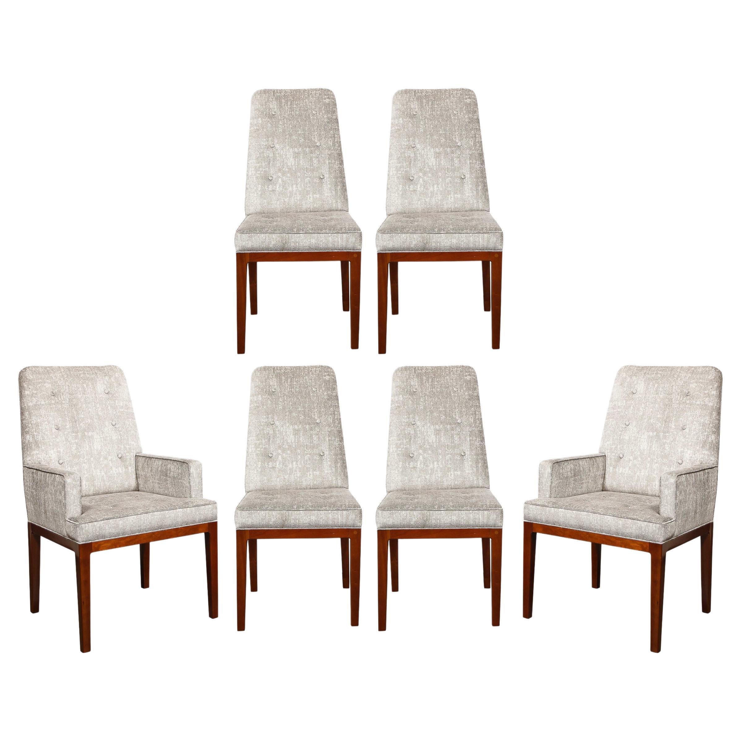 Set of 6 Mid Century Walnut & Holly Hunt Fabric Dining Chairs by John Widdicomb For Sale