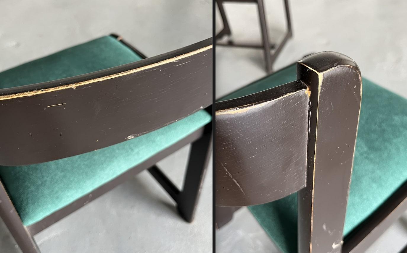 Ensemble de 6 chaises de salle à manger vintage en bois du milieu du siècle dans le style de Willy RIzzo, 1970 en vente 5