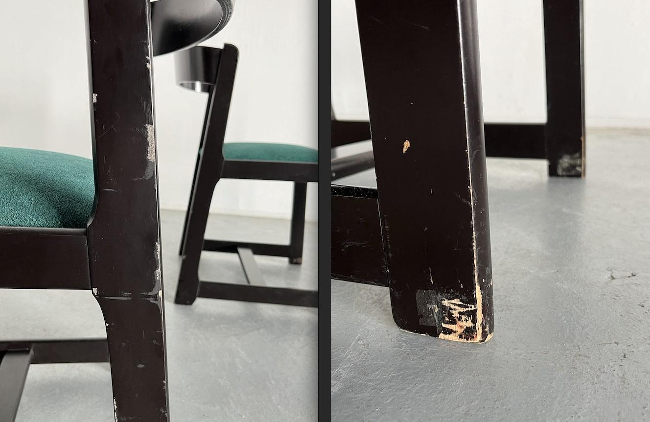 Ensemble de 6 chaises de salle à manger vintage en bois du milieu du siècle dans le style de Willy RIzzo, 1970 en vente 6