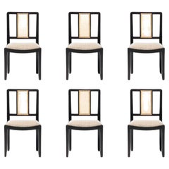 Set of 6 Mid Century Wormley Dunbar Style Cane & Mahogany Dining Chairs