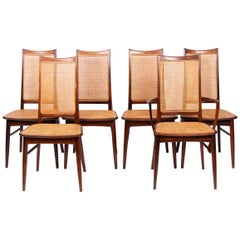Retro Set of 6 Midcentury Danish Rosewood and Cane Dining Chairs by Niels Koefoed