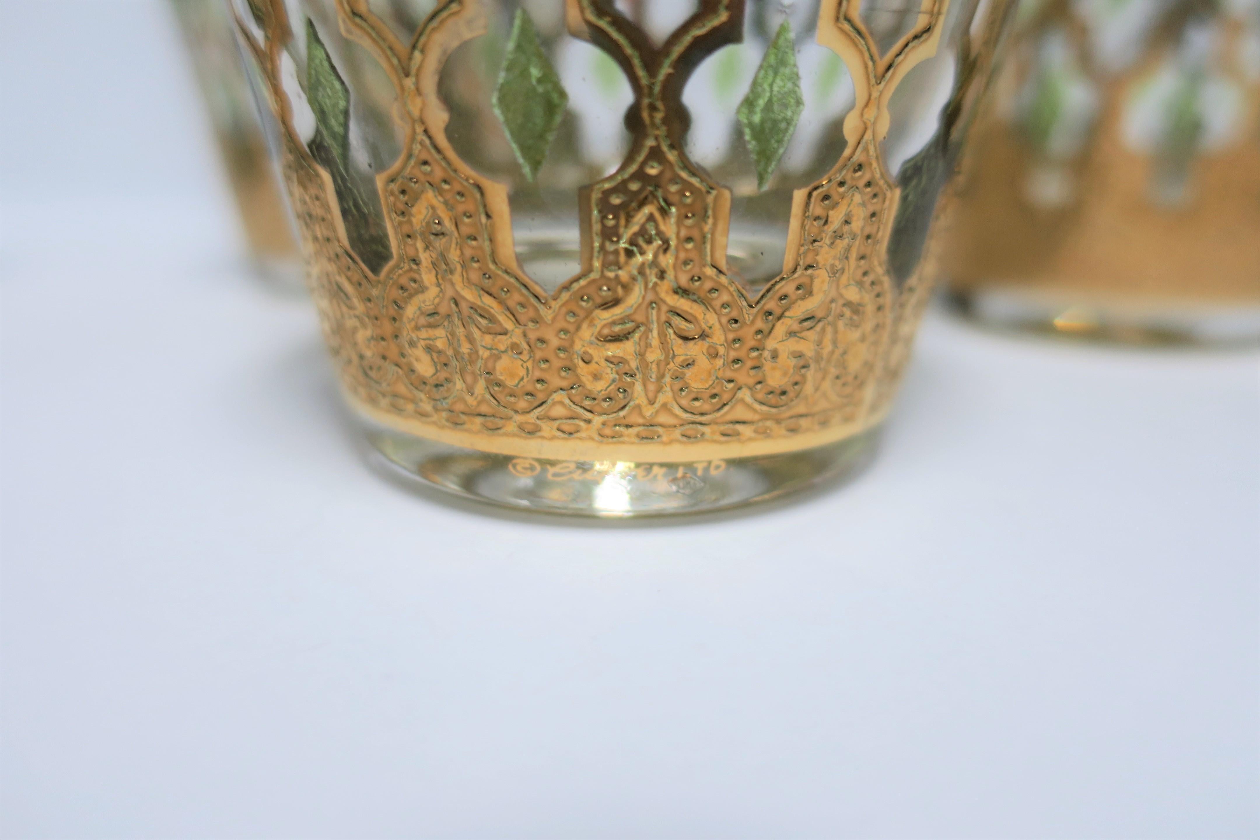 Set of 6 Vintage 22-Karat Gold Rocks Glasses with Moroccan Design 4