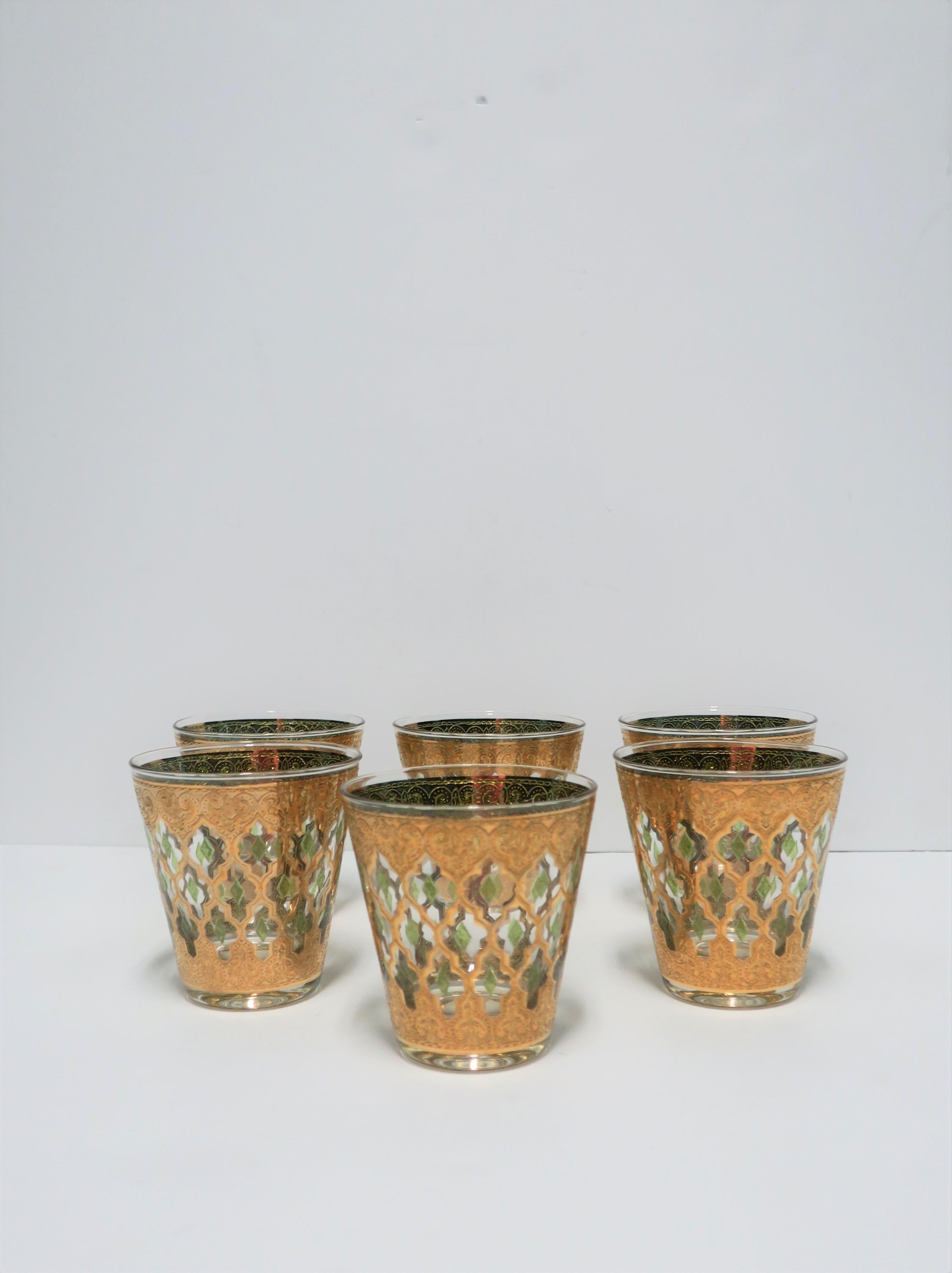 American Set of 6 Vintage 22-Karat Gold Rocks Glasses with Moroccan Design