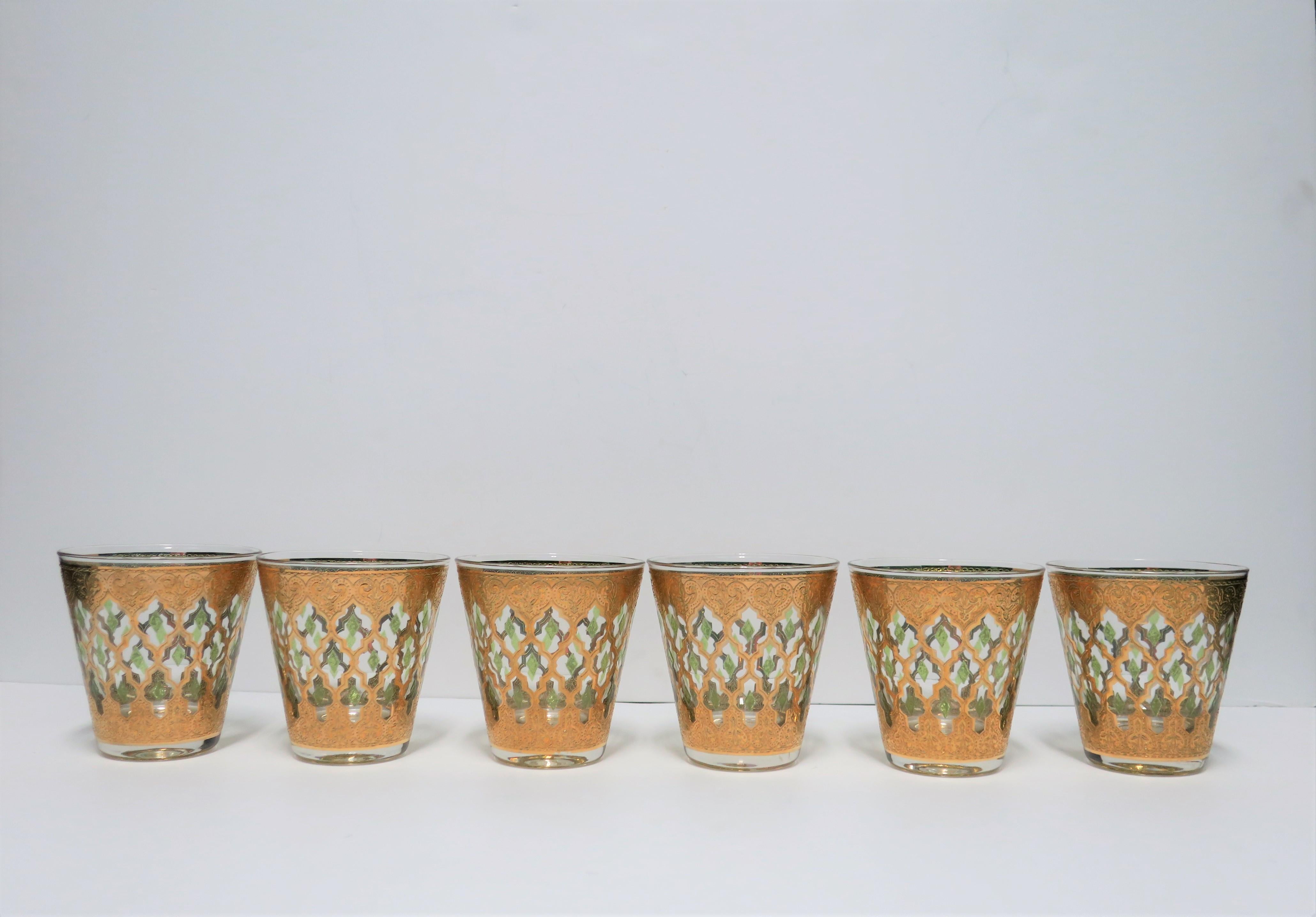 Moorish Set of 6 Vintage 22-Karat Gold Rocks Glasses with Moroccan Design