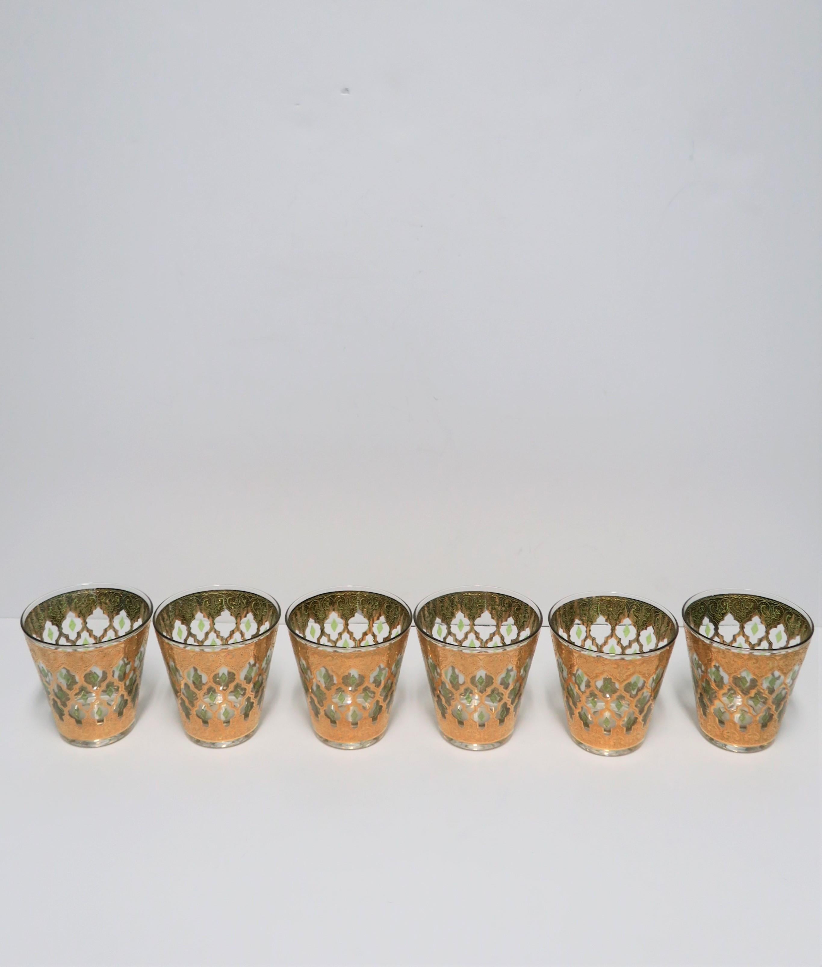 20th Century Set of 6 Vintage 22-Karat Gold Rocks Glasses with Moroccan Design