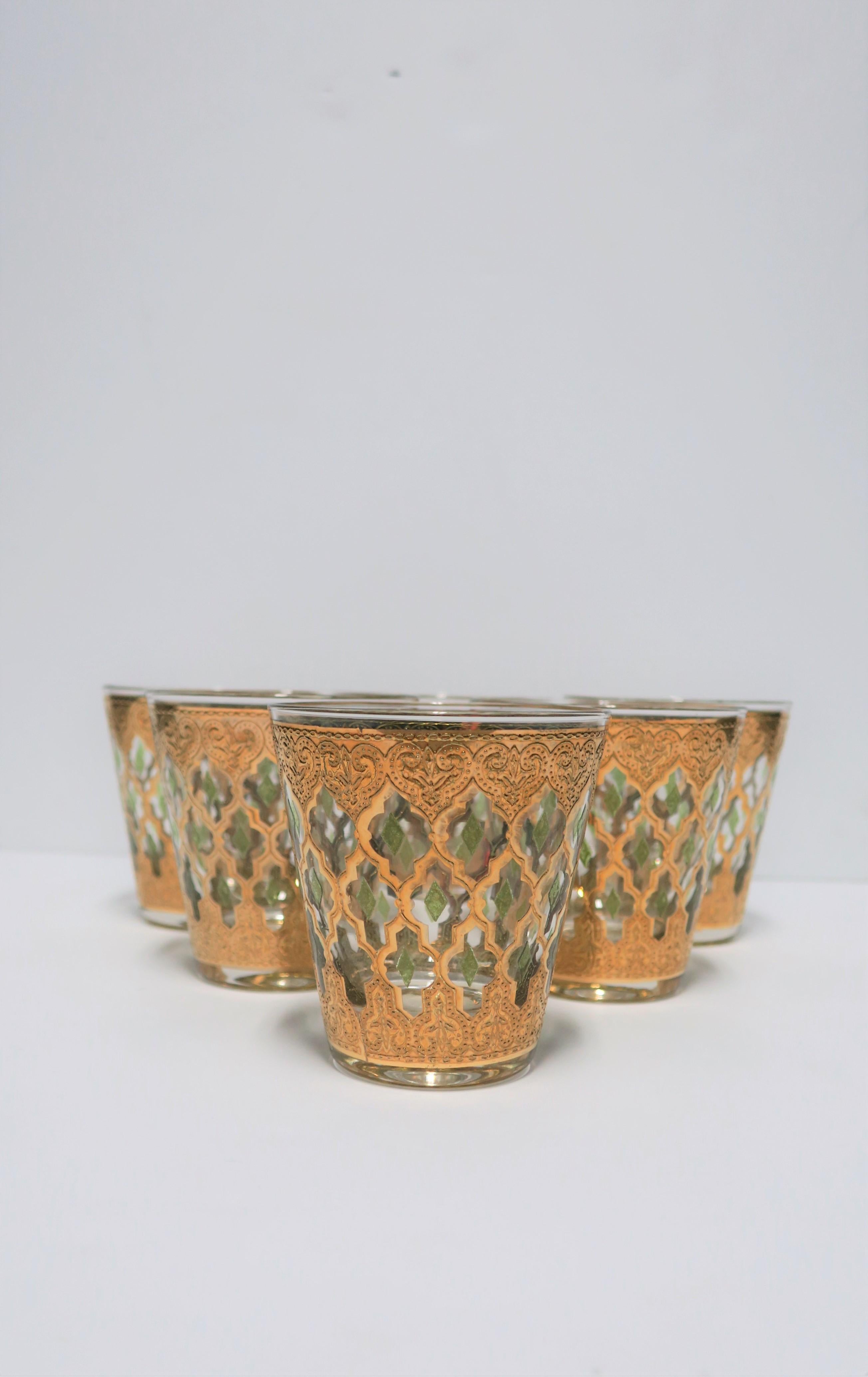 Set of 6 Vintage 22-Karat Gold Rocks Glasses with Moroccan Design 1