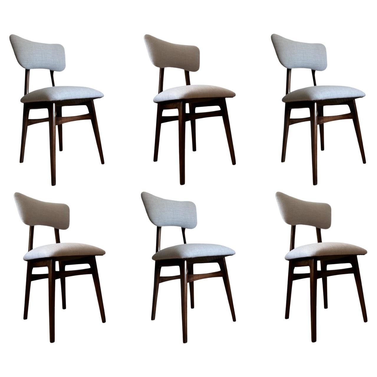 Set of 6 Midcentury Beige and Grey Dining Chairs, Europe, 1960s For Sale