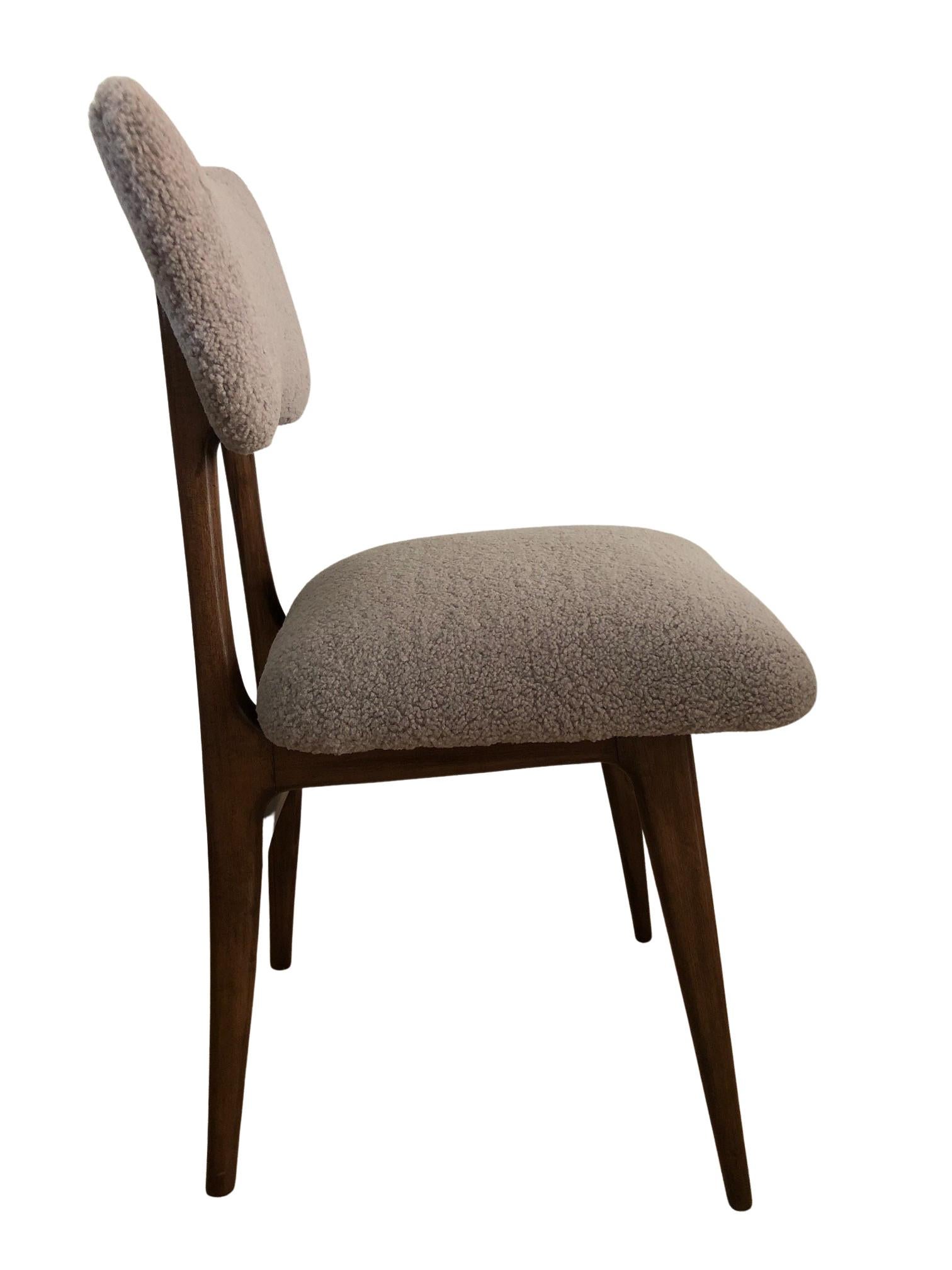 Polish Set of 6 Midcentury Beige Bouclé Dining Chairs, 1960s For Sale