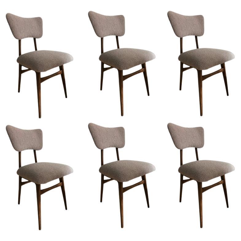 Set of 6 Midcentury Beige Bouclé Dining Chairs, 1960s For Sale