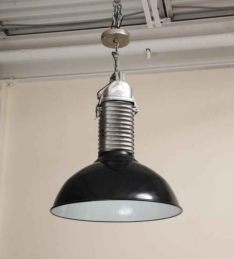 Set of 6 Midcentury Black and White Ceiling Lights with Original Enamel