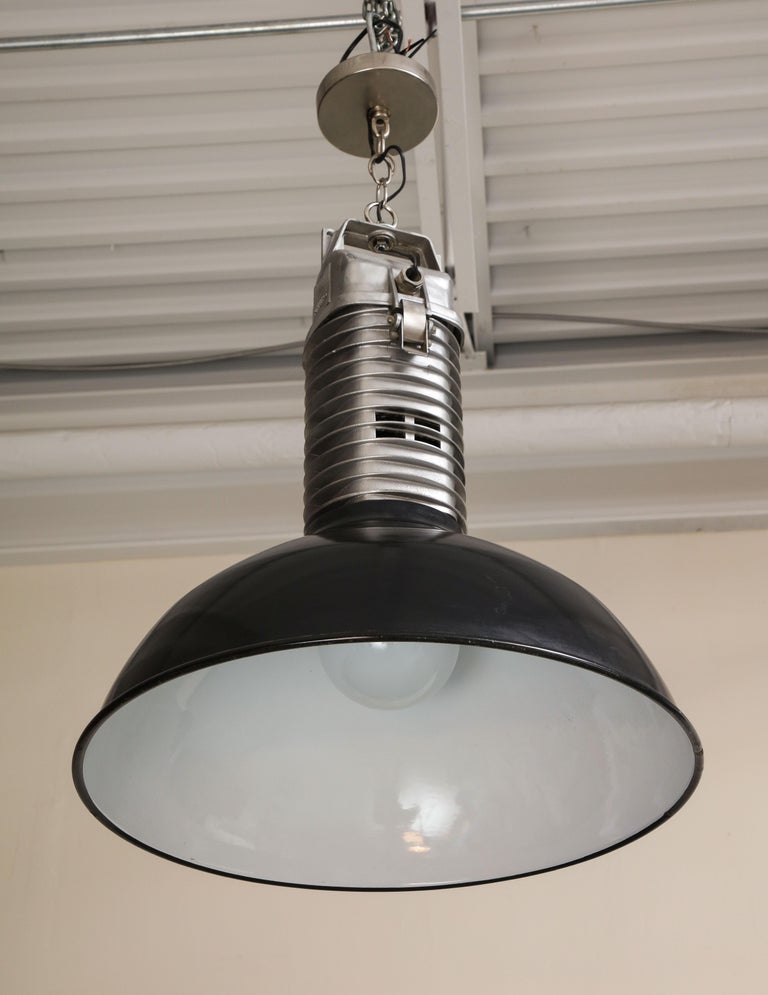 Set of 6 Midcentury Black and White Ceiling Lights with Original Enamel