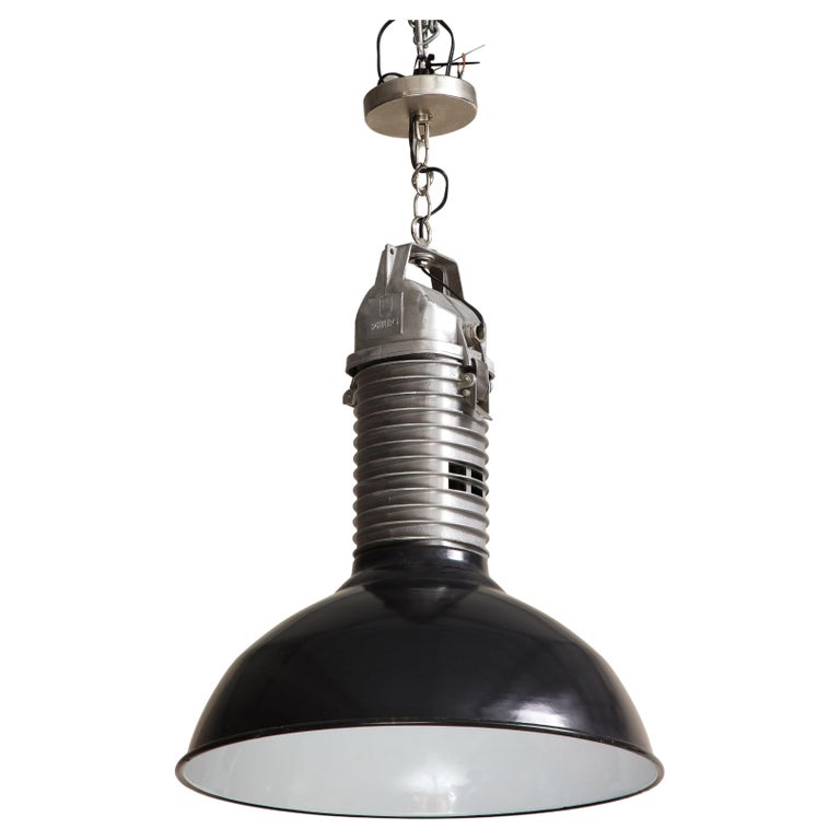 Set of 6 Midcentury Black and White Ceiling Lights with Original Enamel