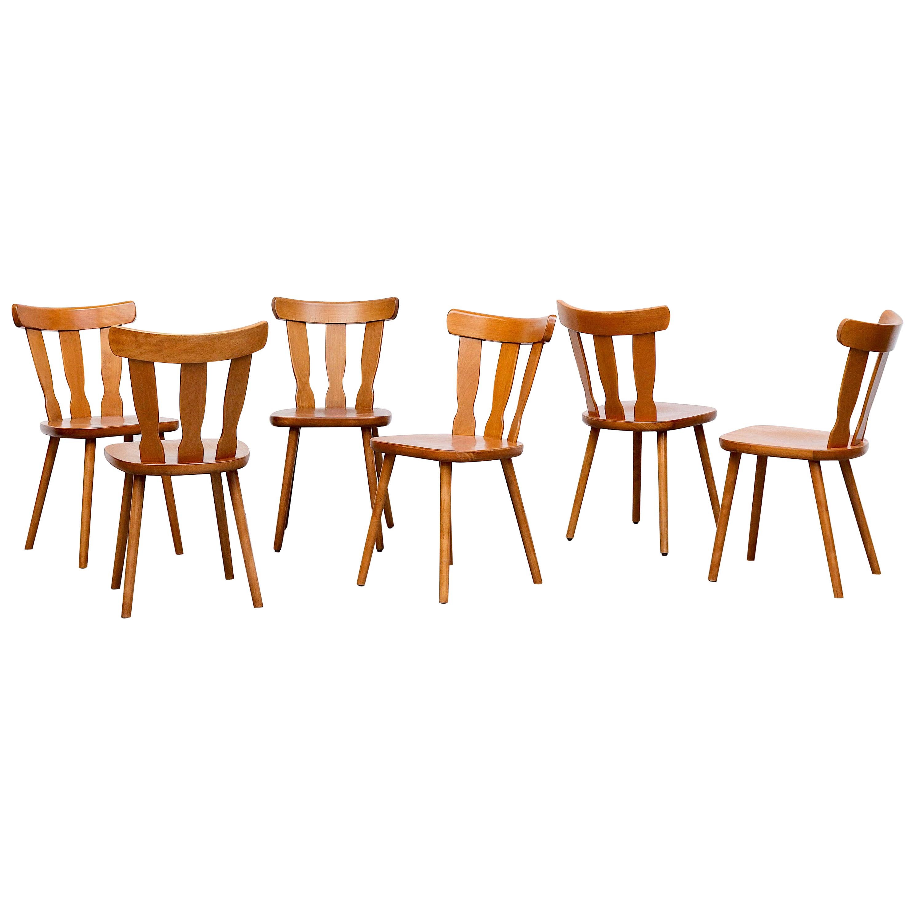 Set of 6 Midcentury Blonde Gilbert Marklund Inspired Brutalist Farm Chairs