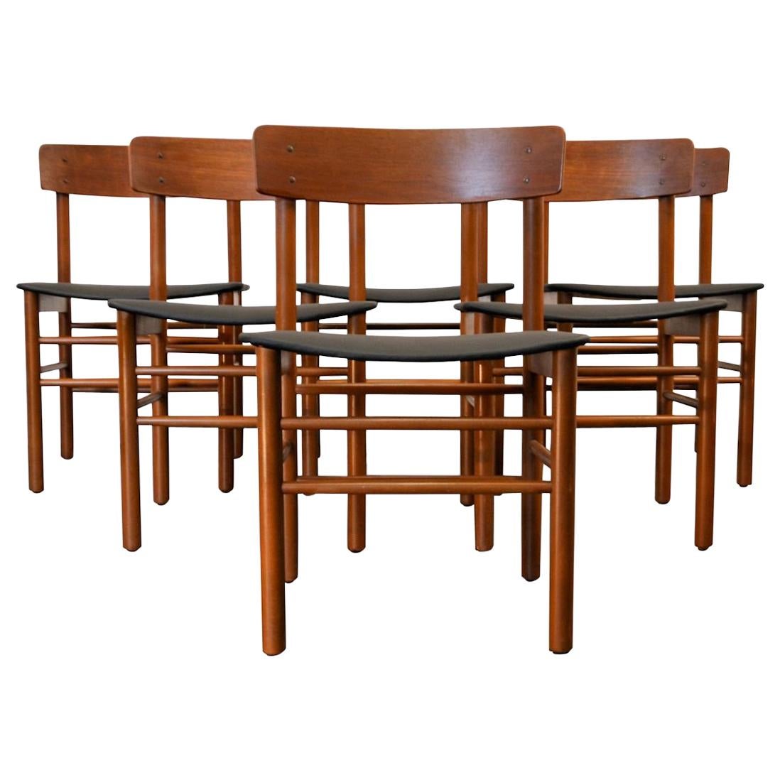 Set of 6 Midcentury Farstrup Teak / Beech Dining Chairs For Sale