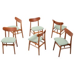 Set of 6 Midcentury Danish Dining Chairs in Teak and Oak