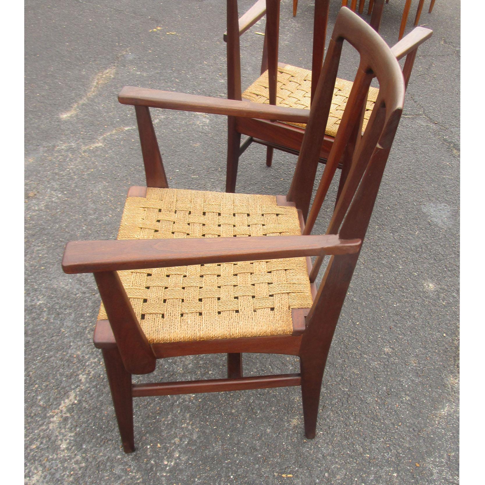 European Set of 6 Midcentury Danish Rosewood and Woven Dining Chairs For Sale