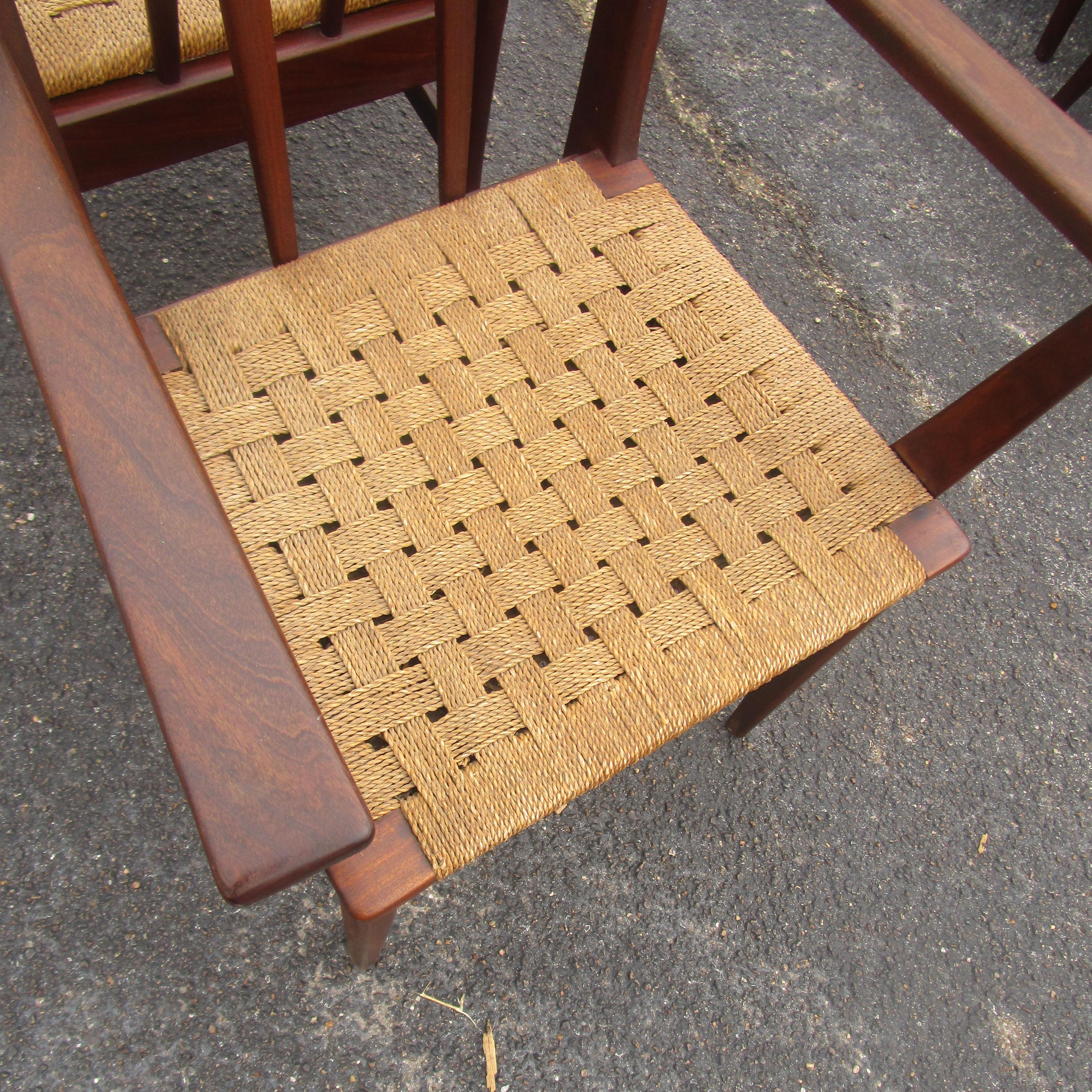 20th Century Set of 6 Midcentury Danish Rosewood and Woven Dining Chairs For Sale