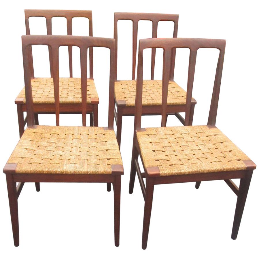 Set of 6 Midcentury Danish Rosewood and Woven Dining Chairs For Sale