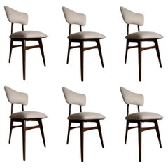 Vintage Set of 6 Midcentury Dining Chairs in Beige Wool Upholstery, Poland, 1960s