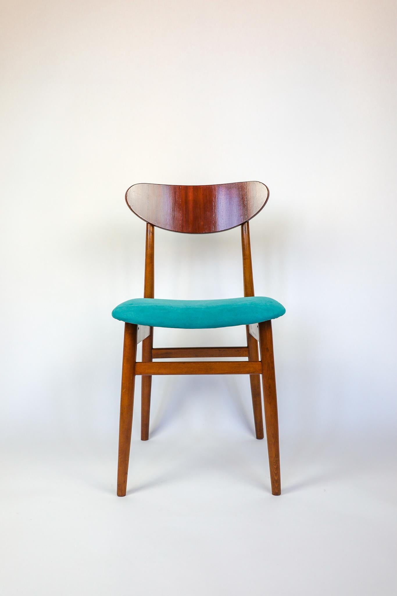 Mid Century Modern Dining Chairs with Blue Velvet Upholstery, Set of 6, 1950s For Sale 5