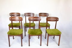Mid Century Modern Dining Chairs with Green Velvet Upholstery, Set of 6, 1950s